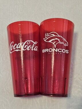 Vintage G.E.T. 24 oz Red Textured Plastic Tumbler Set –Coca-Cola Denver Broncos